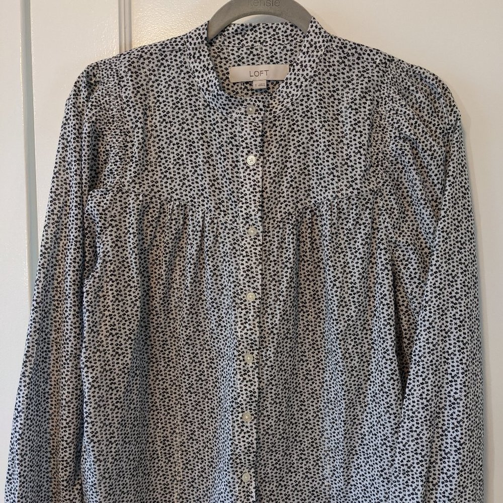NWT LOFT White/Black Button Blouse